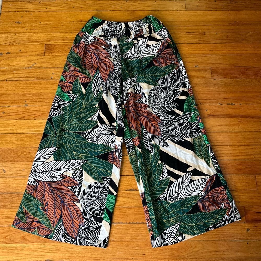 Tahari Jungle Flow Linen Blend Wide Leg Pants, Wide Stretch Waist. Small. New! - Picture 4 of 16